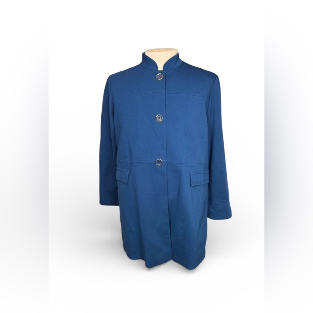 NWT Chico’s Button Down Jacket Victorian Blue Stretchy Women’s Size 3 US XL